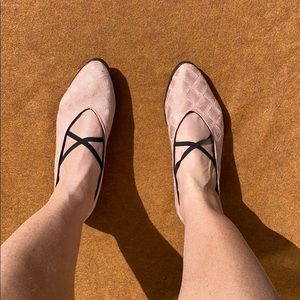 retro pink metallic ballet cross flats slippers 7